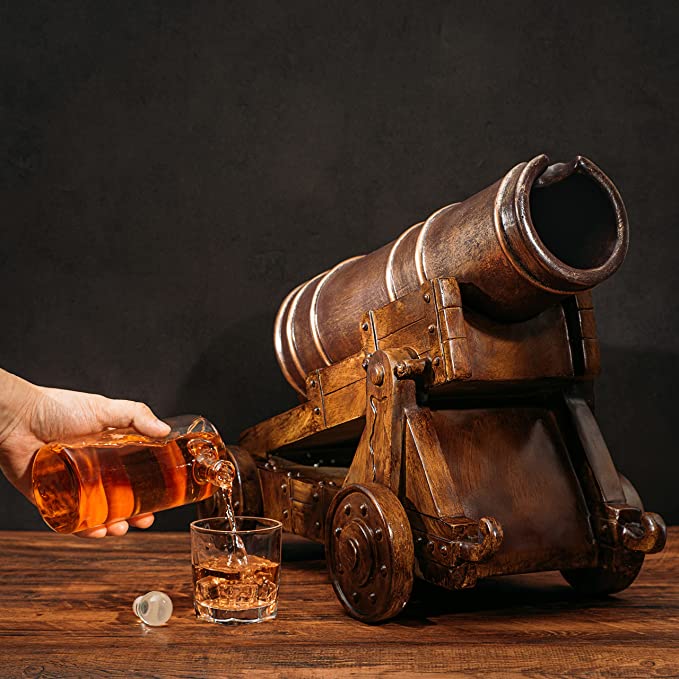 Unique Personalized Cannon Wine & Whiskey Decanter Set Customized Decanter Gifts for Men by Groovy Guy
