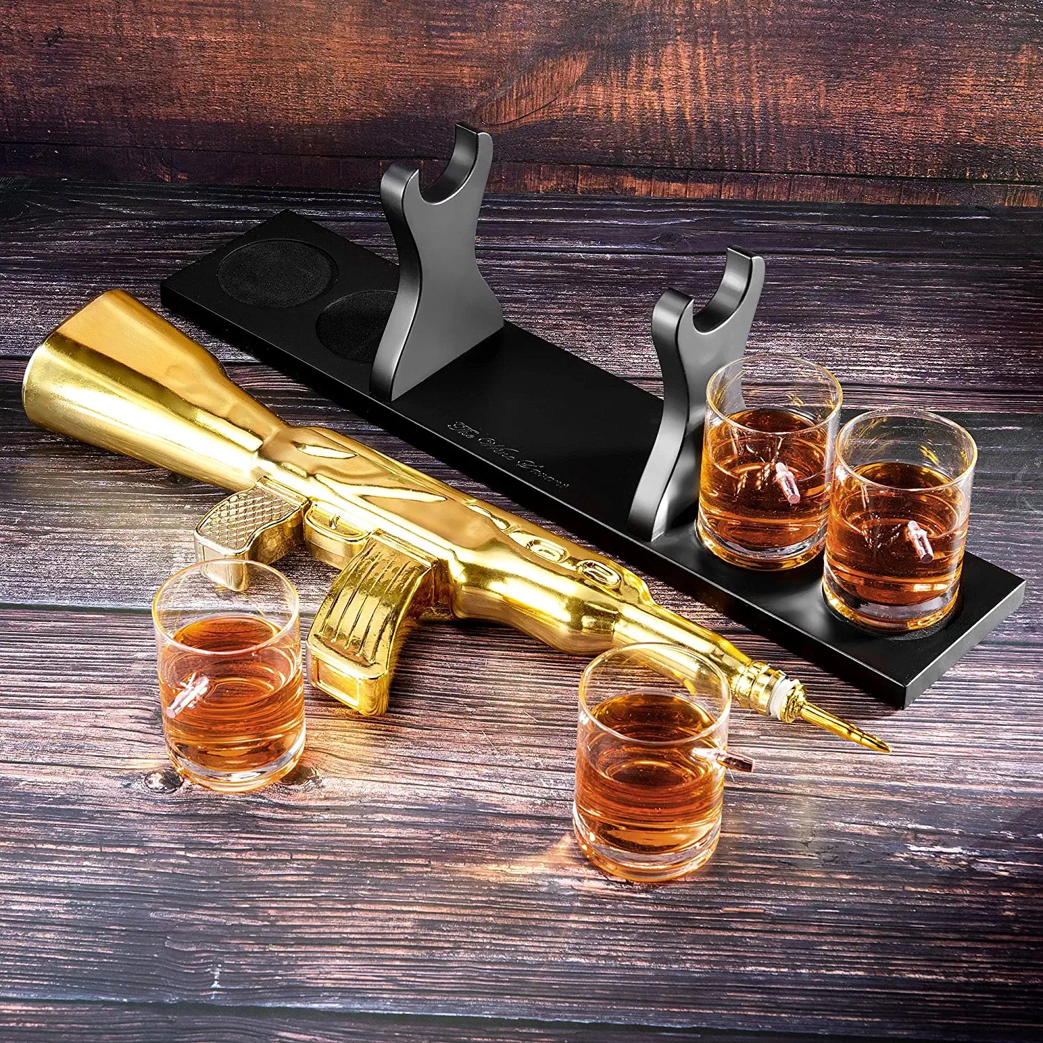 Unique Personalized AK Gold Whiskey Decanter Set Customized Gifts for Men by Groovy Guy