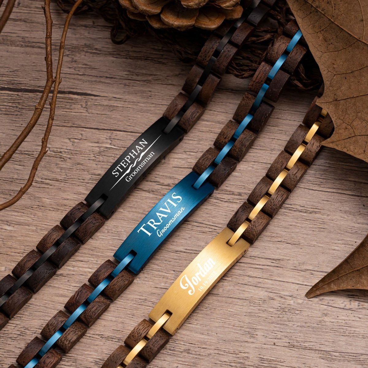 Unique Personalized Wooden Engraved Bracelet Customized Bracelet Gifts for Men by Groovy Guy