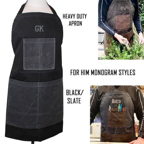 Unique Personalized Monogrammed Waxed Canvas Apron Customized Wearables Gifts for Men by Groovy Guy