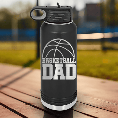 Black Basketball Water Bottle With Basketball Father Figure Design
