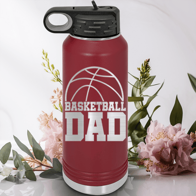 Maroon Basketball Water Bottle With Basketball Father Figure Design