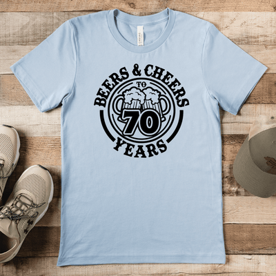 Mens Light Blue T Shirt with Beers-N-Cheers-70 design