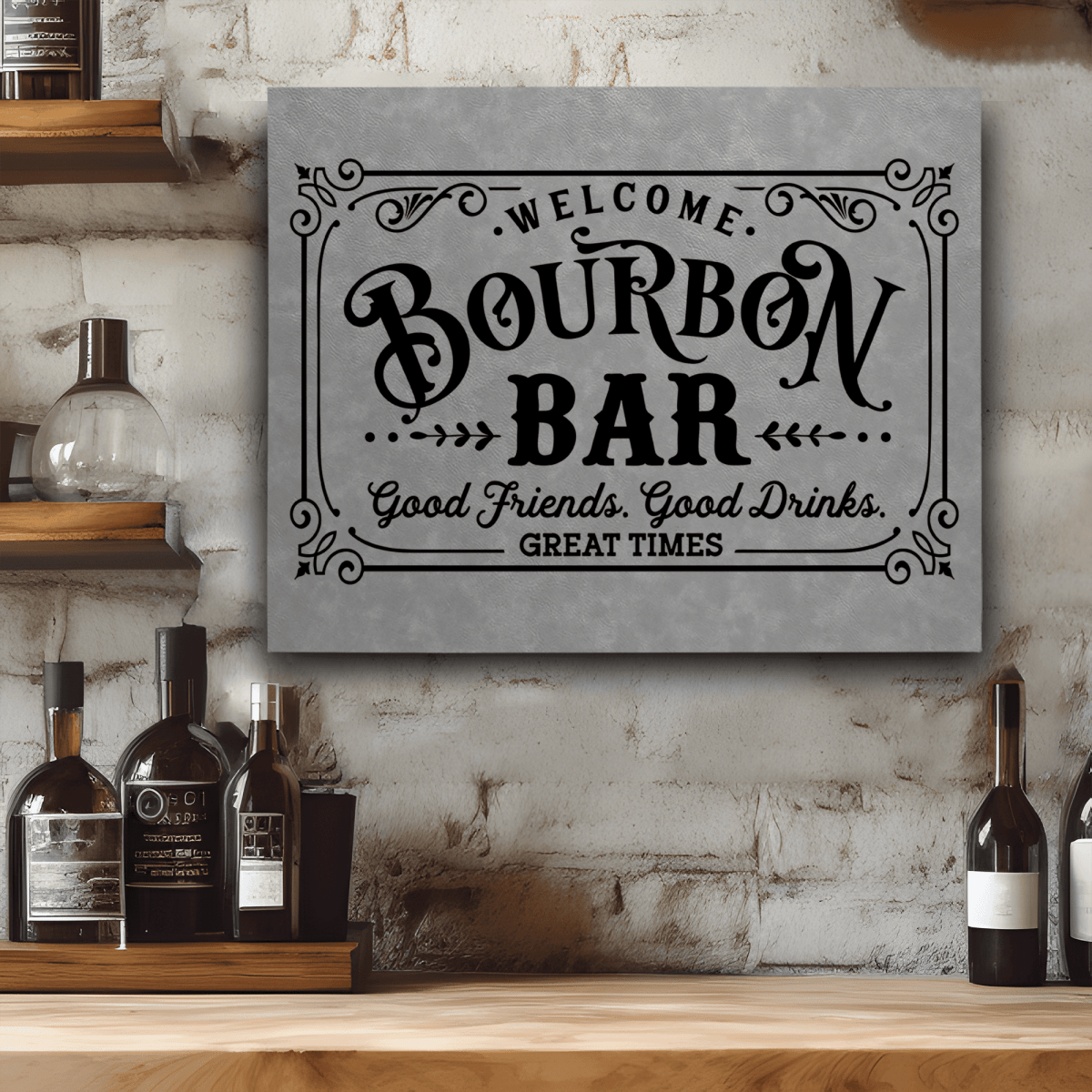 Grey Leather Wall Decor With Bourbon Bar Design