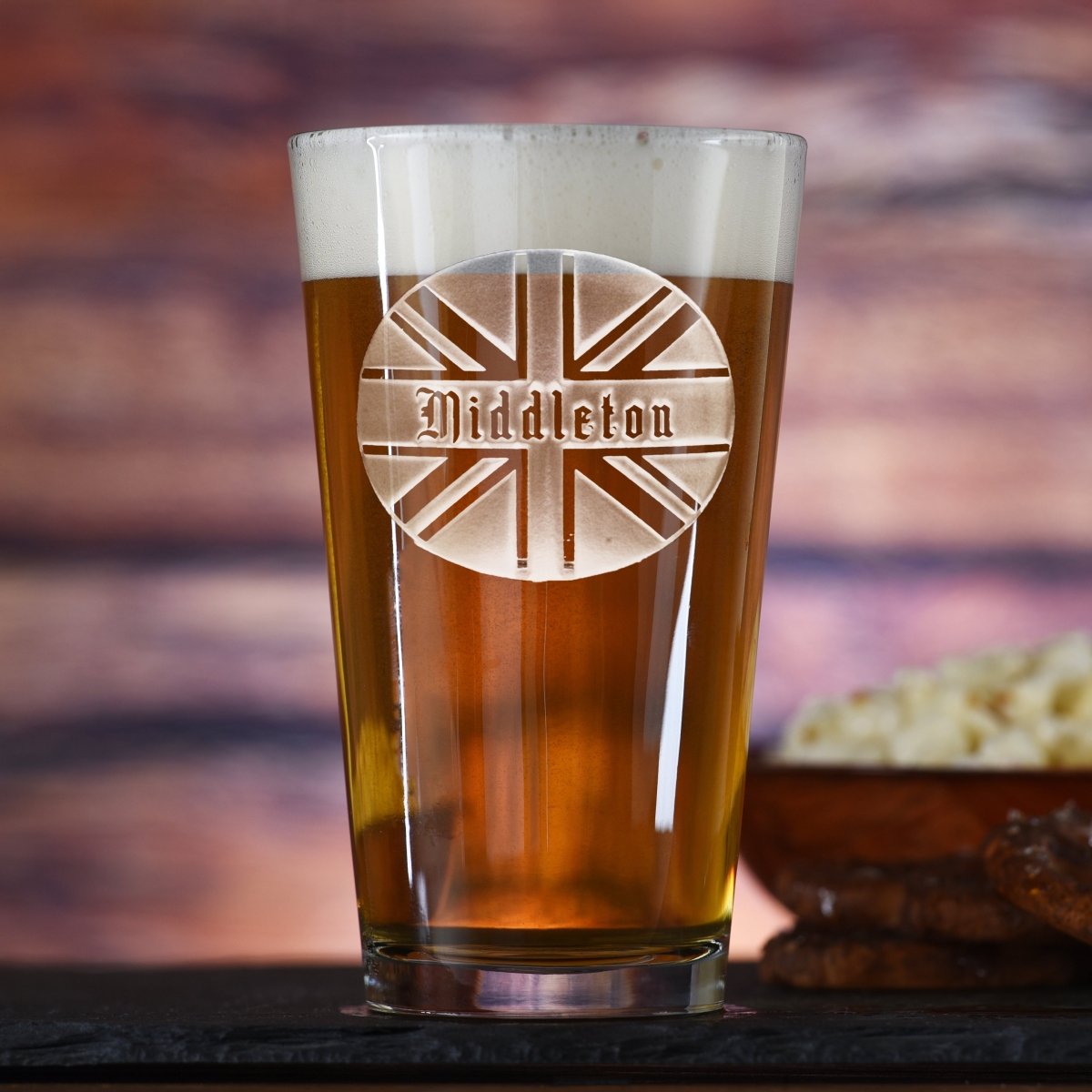 Unique Personalized Custom Engraved Union Jack Pint Glass Customized pint glass Gifts for Men by Groovy Guy