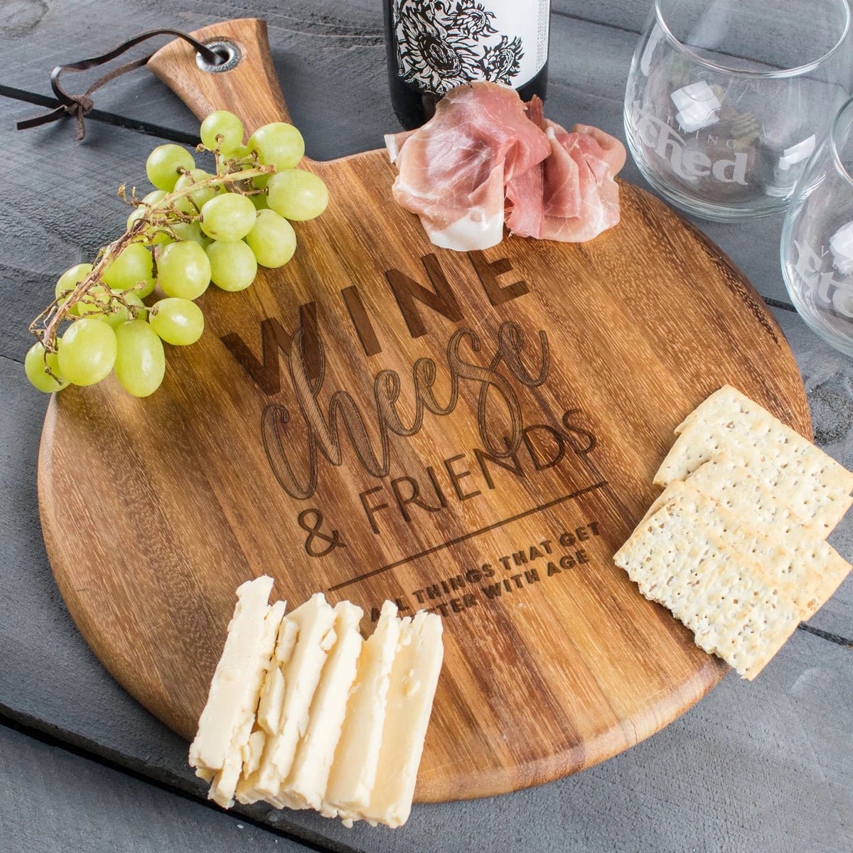 Unique Personalized Round Charcuterie Board for Friends - Design: BETTERWITHAGE Customized Cutting Board Gifts for Men by Groovy Guy