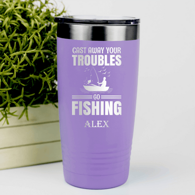 Light Purple Fishing Tumbler With Cast Away Your Troubles Design