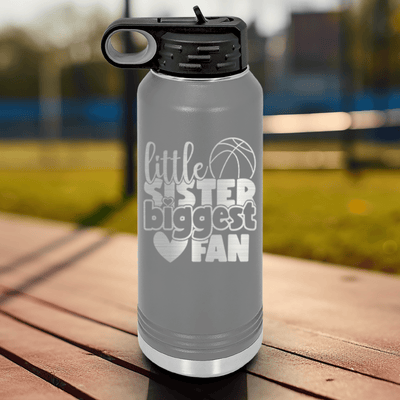 Grey Basketball Water Bottle With Cheering From The Sidelines Design