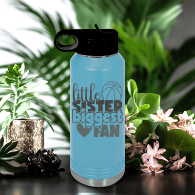 Light Blue Basketball Water Bottle With Cheering From The Sidelines Design