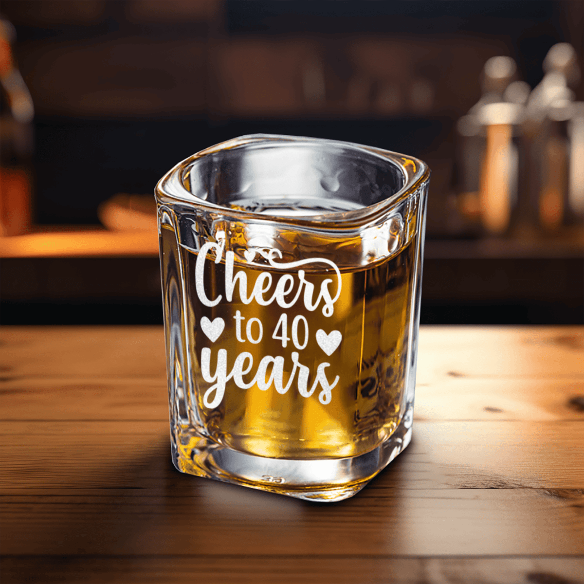 Unique Personalized Cheers To Fourty Square Shotglass Customized Birthday Flasks Gifts for Men by Groovy Guy
