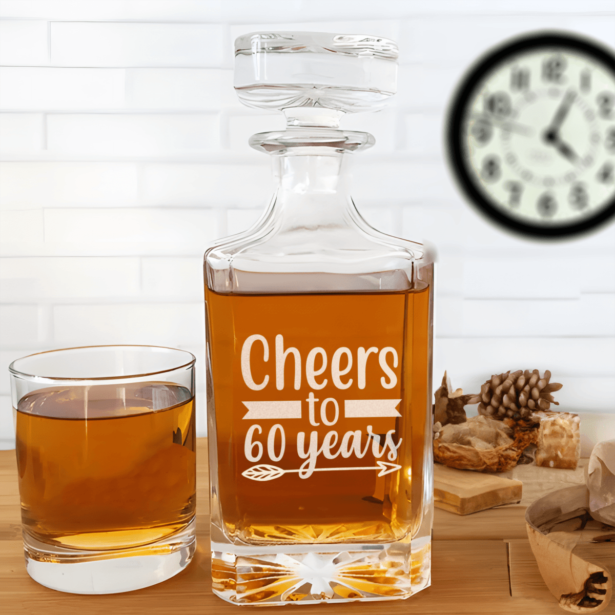 Birthday Whiskey Decanter With Cheers To Sixty Arrow Design