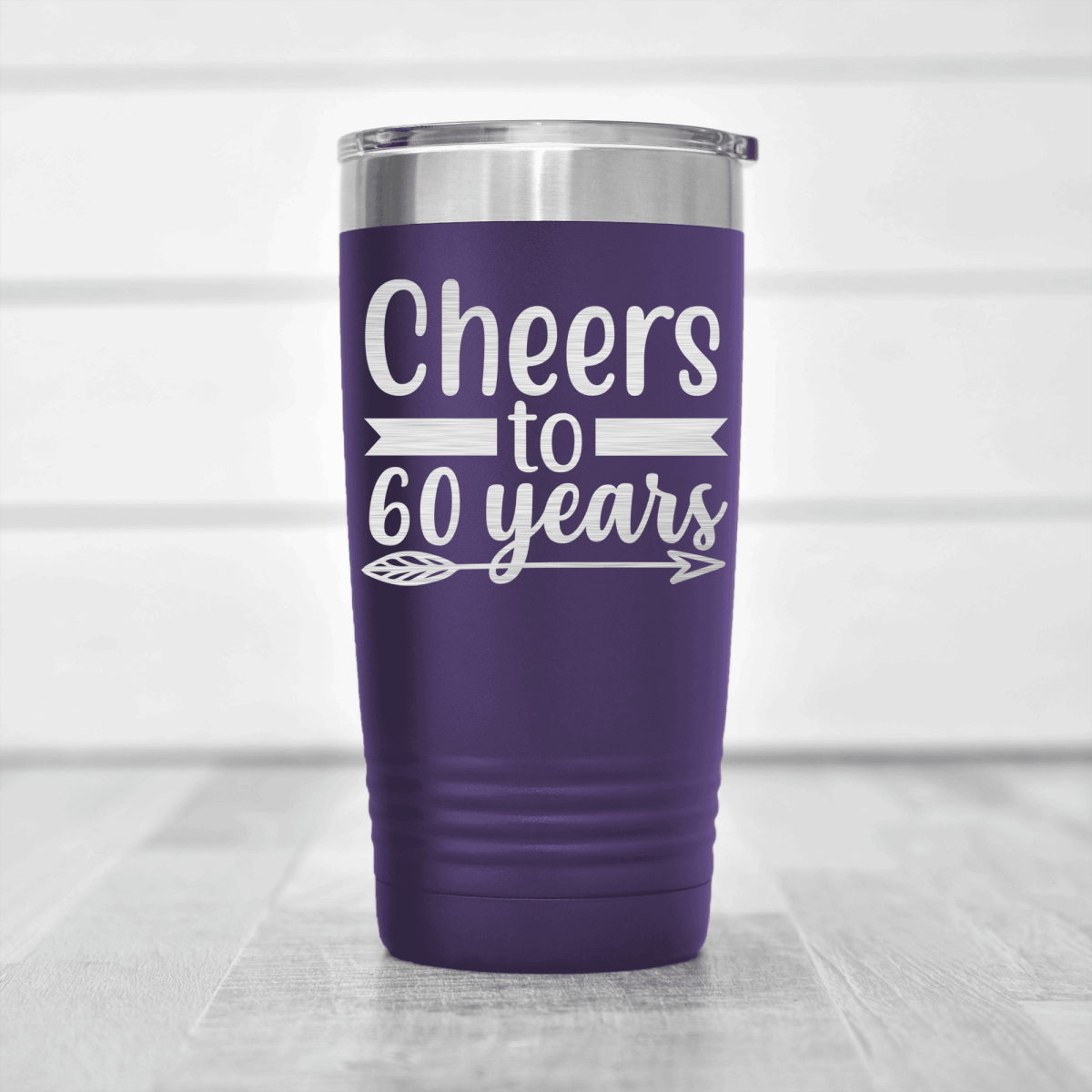 Purple Birthday Tumbler With Cheers To Sixty Arrow Design