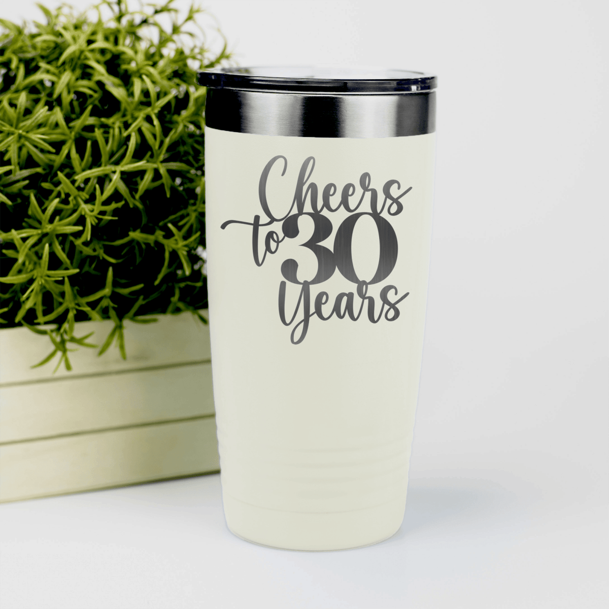 White Birthday Tumbler With Cheers To Thirty Years Design