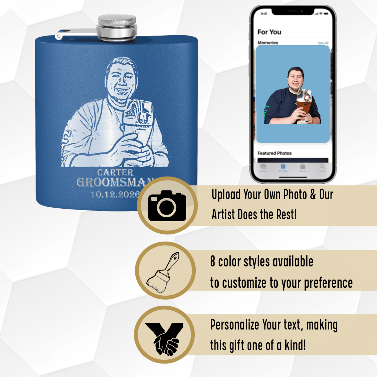 Unique Personalized Custom Groomsman Photo Flask Customized Groomsmen Gifts Gifts for Men by Groovy Guy