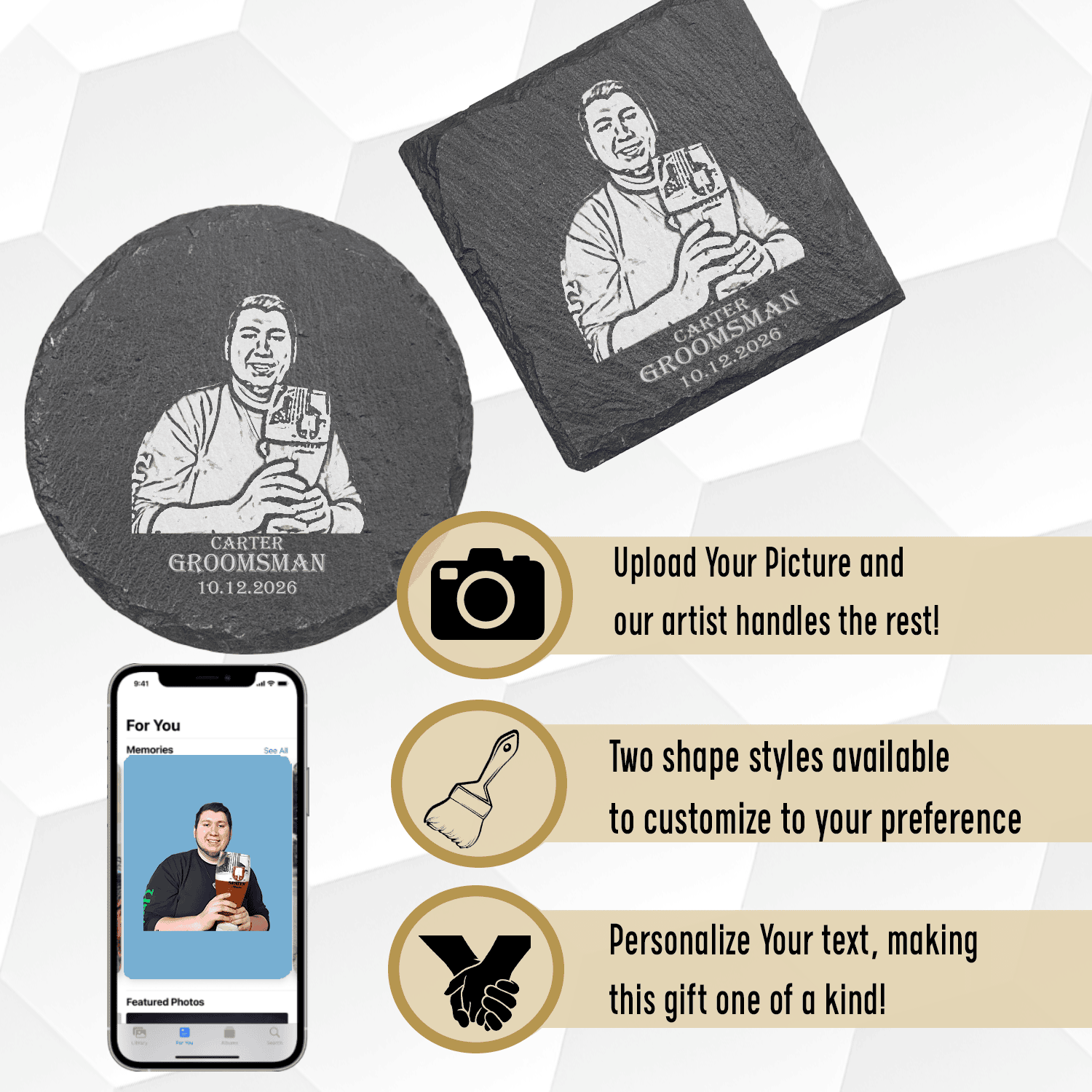 Unique Personalized Custom Photo Slate Groomsman Photo - Set of 2 Customized Groomsmen Gifts Gifts for Men by Groovy Guy