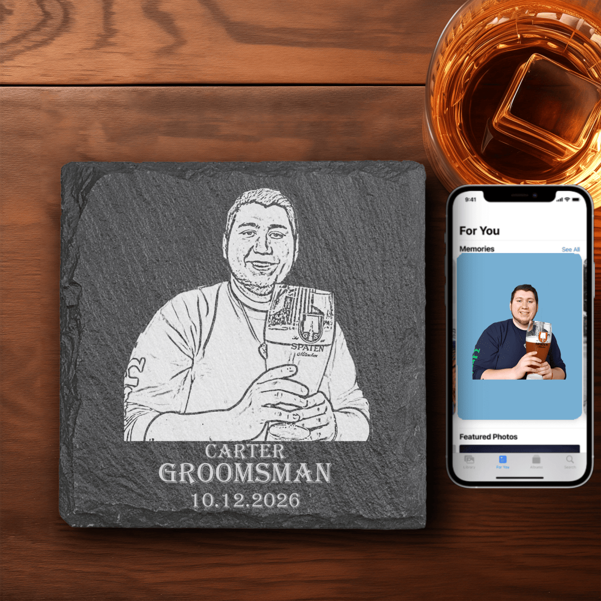 Unique Personalized Custom Photo Slate Groomsman Photo - Set of 2 Customized Groomsmen Gifts Gifts for Men by Groovy Guy