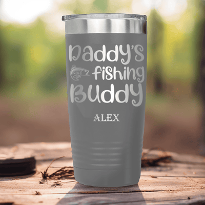 Grey Fishing Tumbler With Daddys Fishing Buddy Design