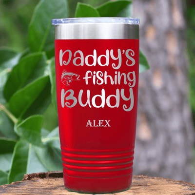 Red Fishing Tumbler With Daddys Fishing Buddy Design