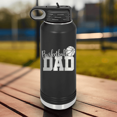 Black Basketball Water Bottle With Dedicated Hoops Dad Design