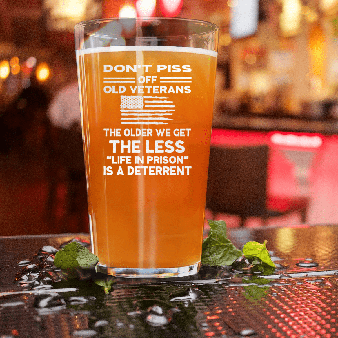 Unique Personalized Dont Piss Off Old Veterans Pint Glass Customized Military Retirement Pint Glasses Gifts for Men by Groovy Guy