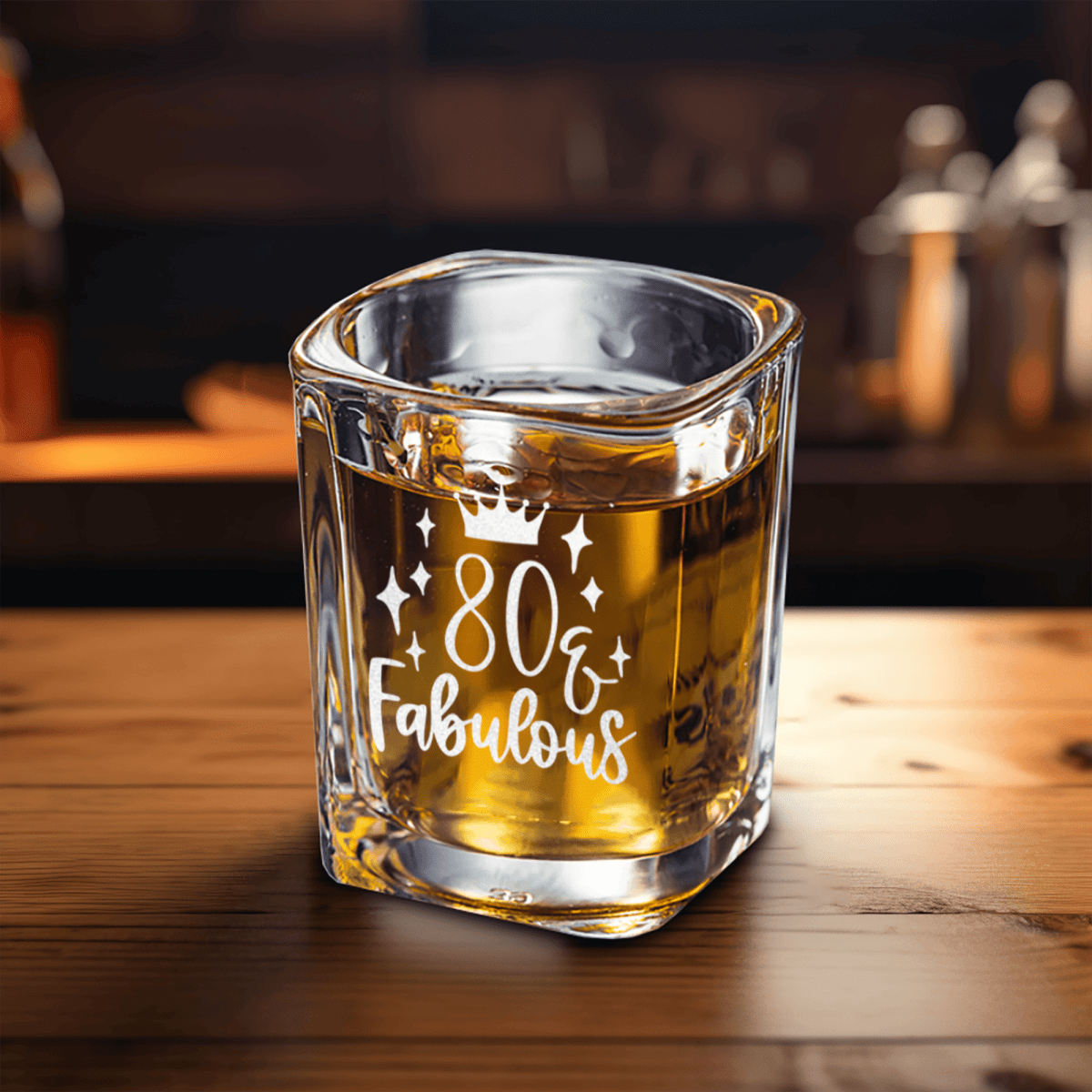 Unique Personalized Eighty And Fabulous Square Shotglass Customized Birthday Flasks Gifts for Men by Groovy Guy