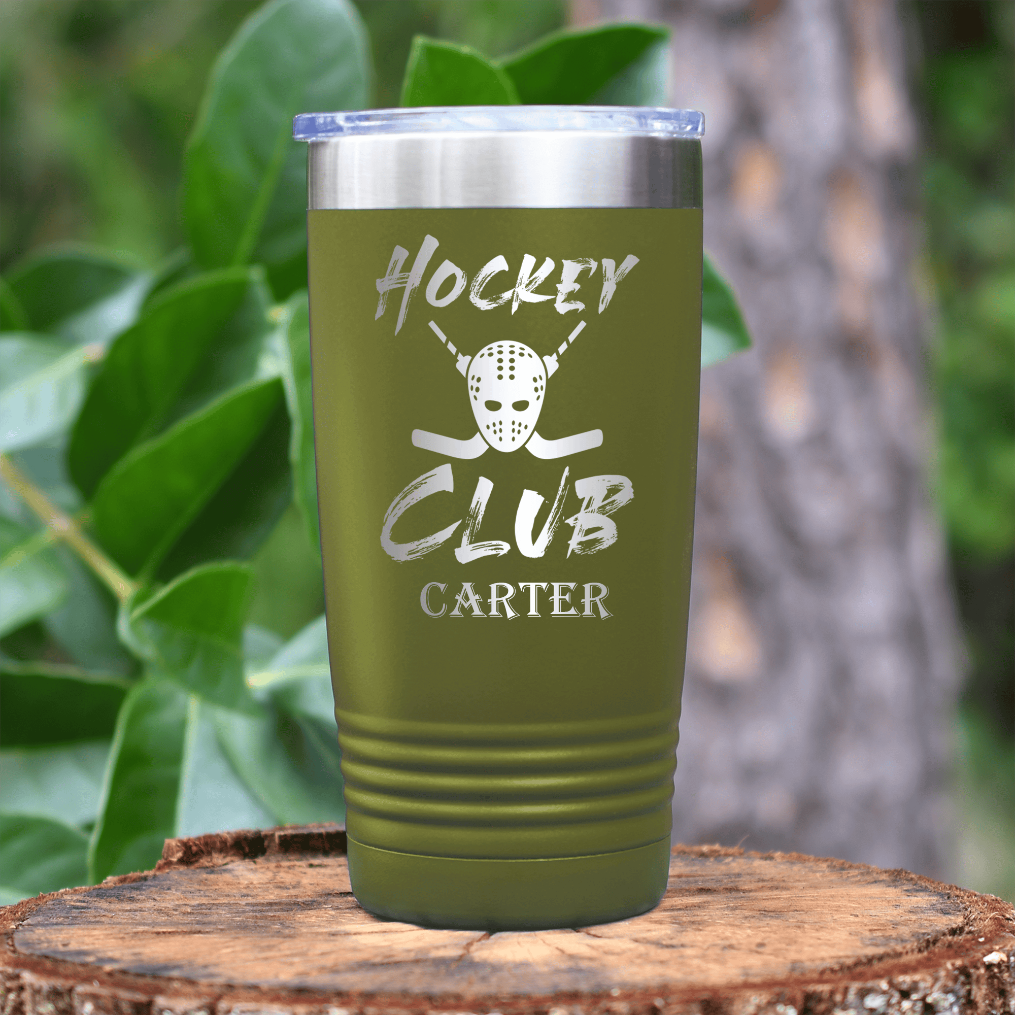 Military Green Hockey Tumbler With Elite Ice Crew Design