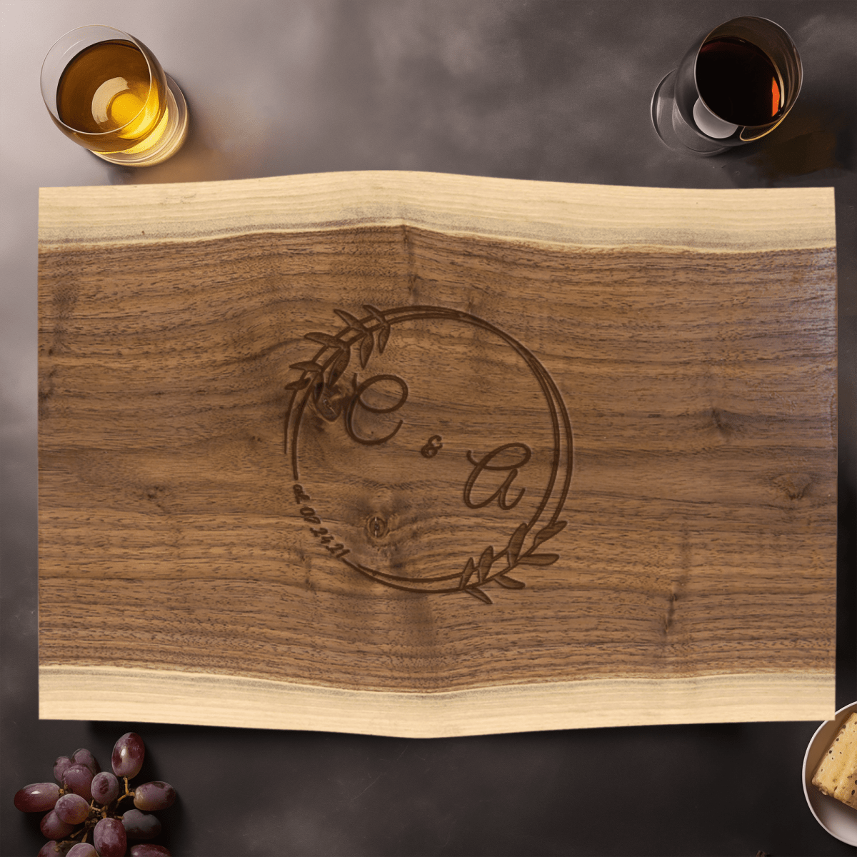 Anniversary Walnut Cutting Board With Eternal Embrace Design
