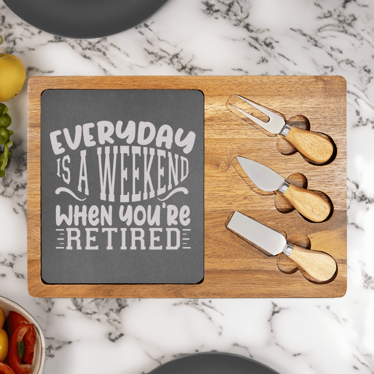 Unique Personalized Every Day Is A Weekend Wood Slate Serving Tray Customized Retirement Serving Boards Gifts for Men by Groovy Guy