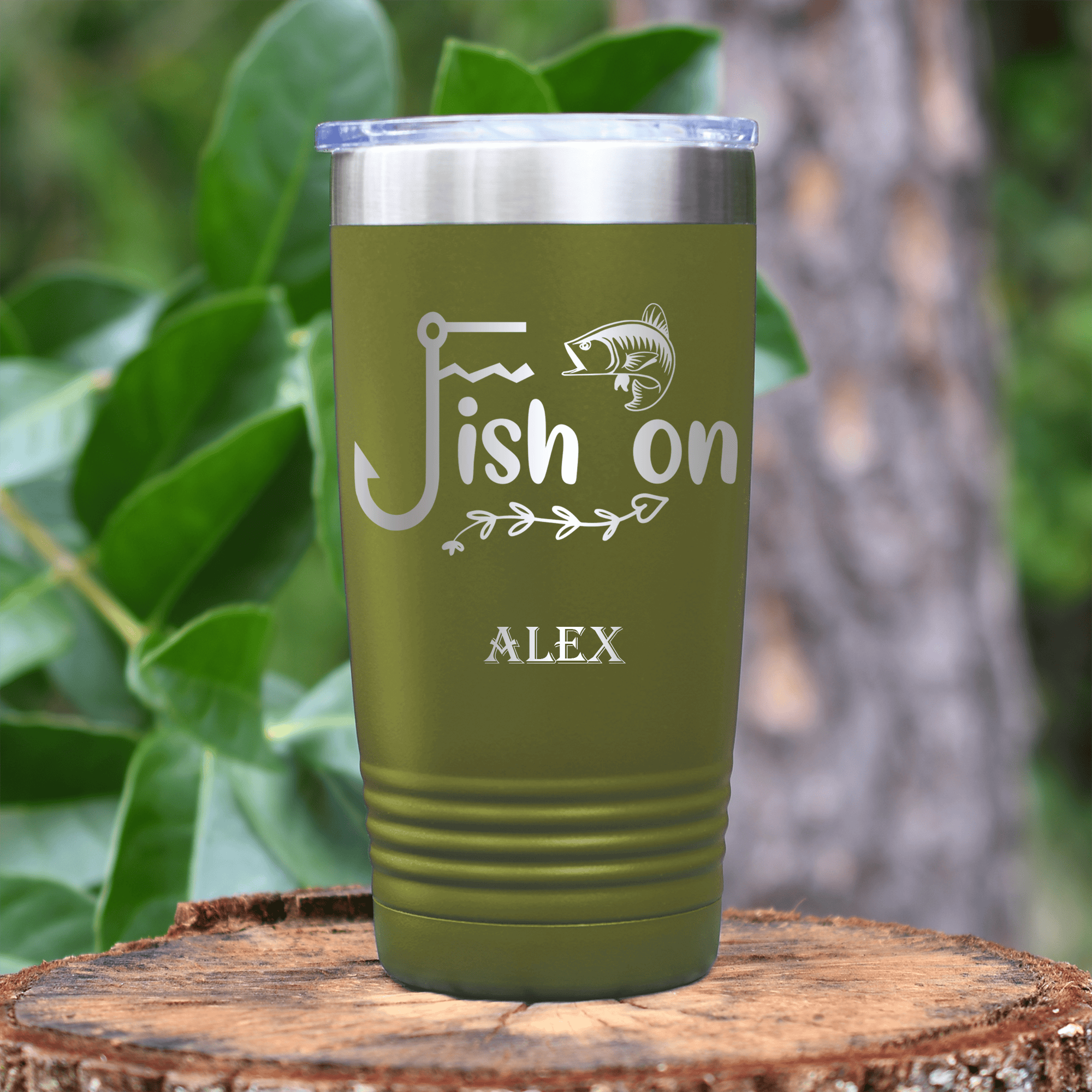 Military Green Fishing Tumbler With Fish On Design