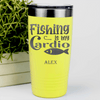 Yellow Fishing Tumbler With Fishing Cardio Design