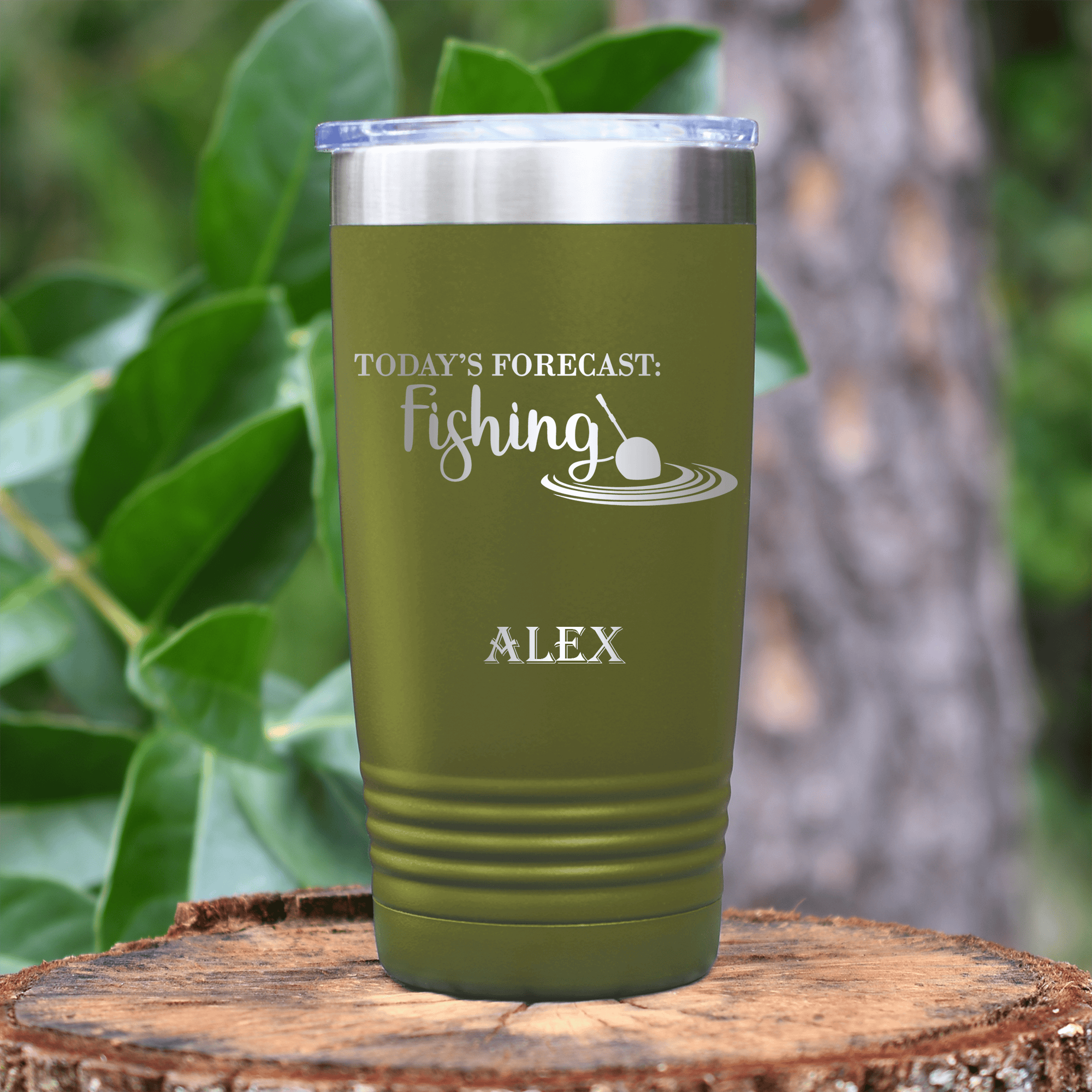 Military Green Fishing Tumbler With Fishing Forecast Design