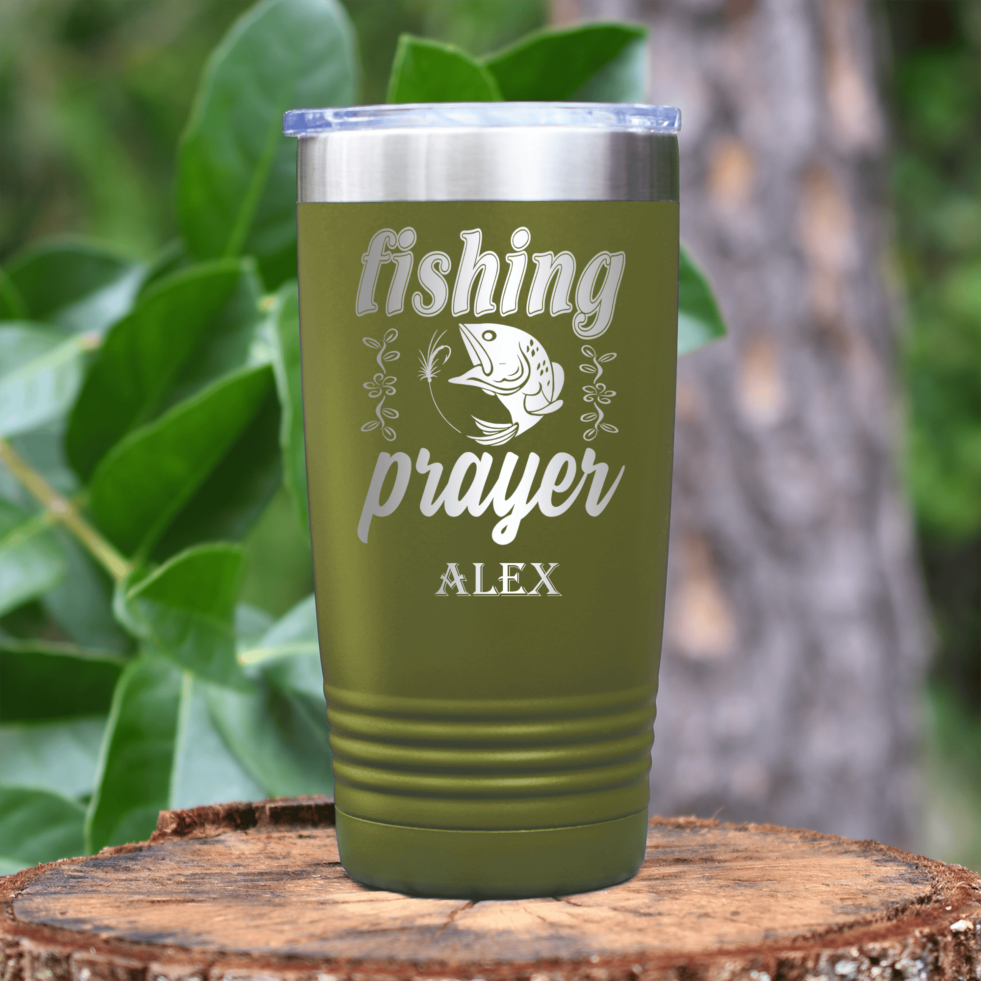 Military Green Fishing Tumbler With Fishing Prayer Design