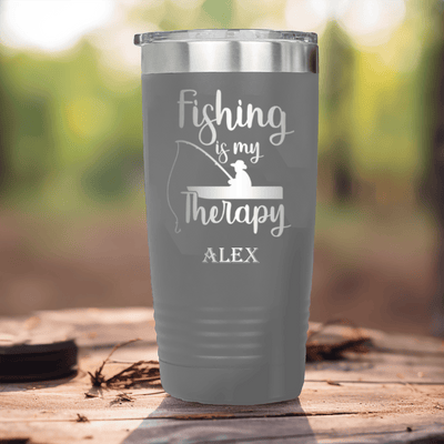 Grey Fishing Tumbler With Fishing Therapy Design