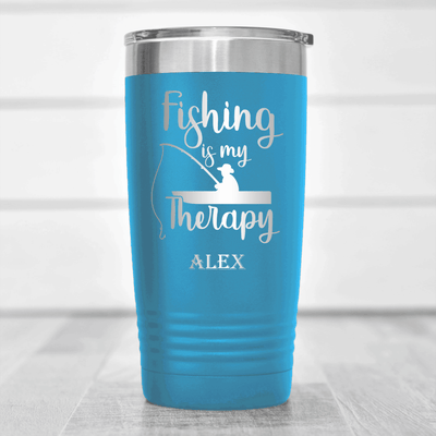 Light Blue Fishing Tumbler With Fishing Therapy Design