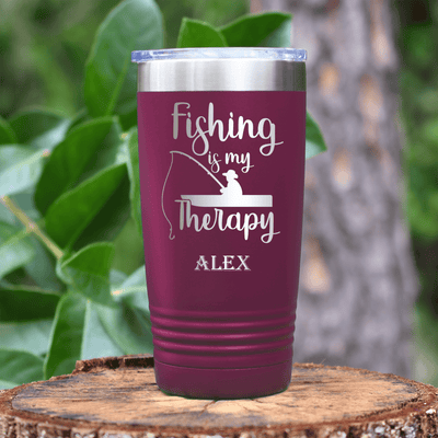 Maroon Fishing Tumbler With Fishing Therapy Design