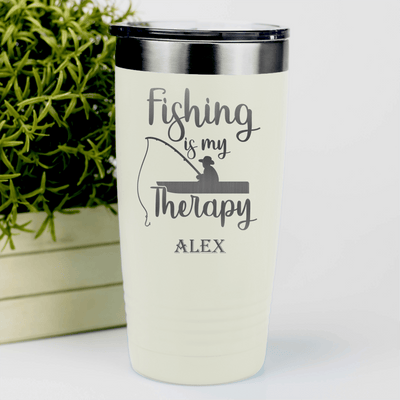 White Fishing Tumbler With Fishing Therapy Design