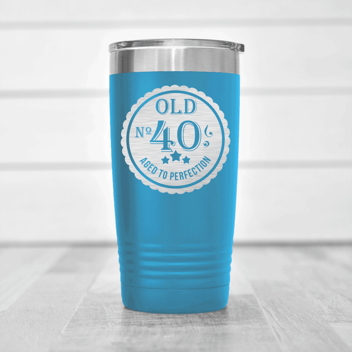Light Blue Birthday Tumbler With Fourty Aged To Perfection Design