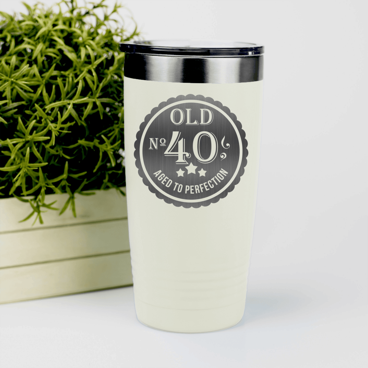 White Birthday Tumbler With Fourty Aged To Perfection Design