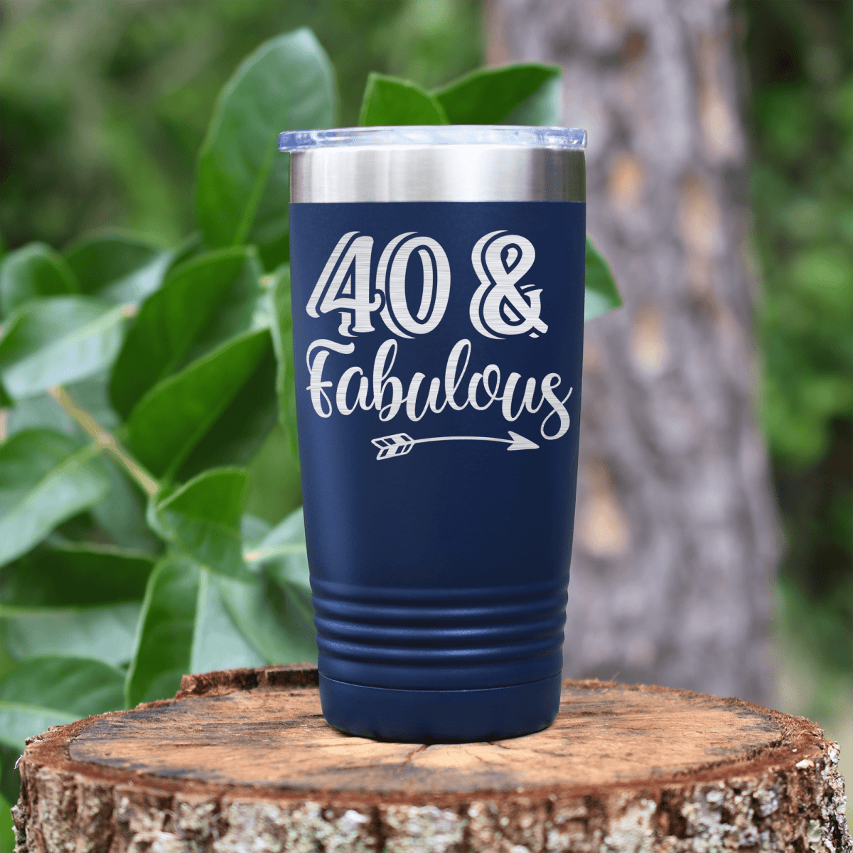 Navy Birthday Tumbler With Fourty And Fabulous Design