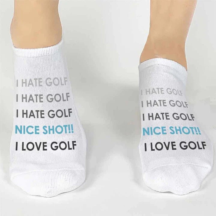 Unique Personalized Love/Hate Golf No - Show Socks Customized Socks Gifts for Men by Groovy Guy