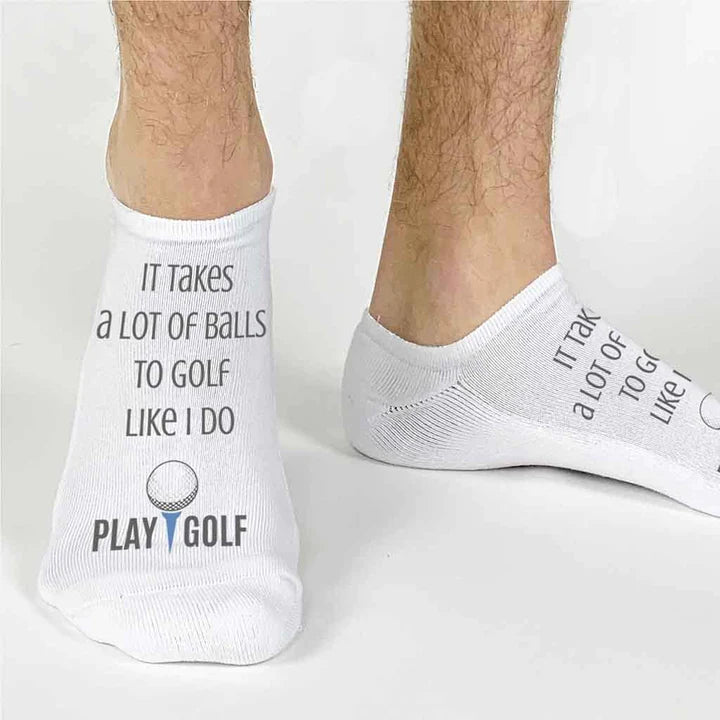 Unique Personalized It Takes A Lot of Balls to Play Golf Socks Customized Socks Gifts for Men by Groovy Guy
