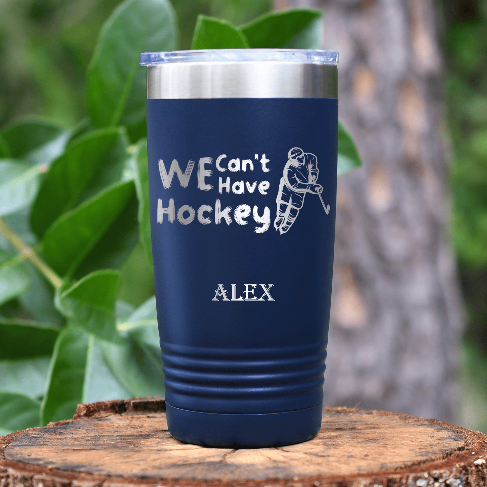 Navy Hockey Tumbler With Game Before Gain Design