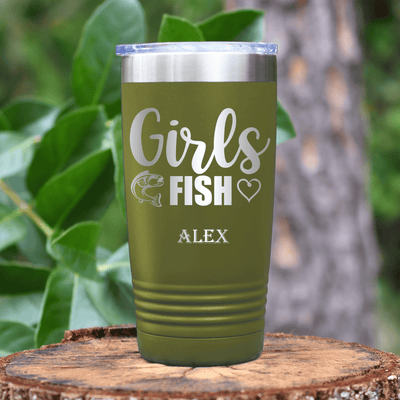 Military Green Fishing Tumbler With Girls Fish Design