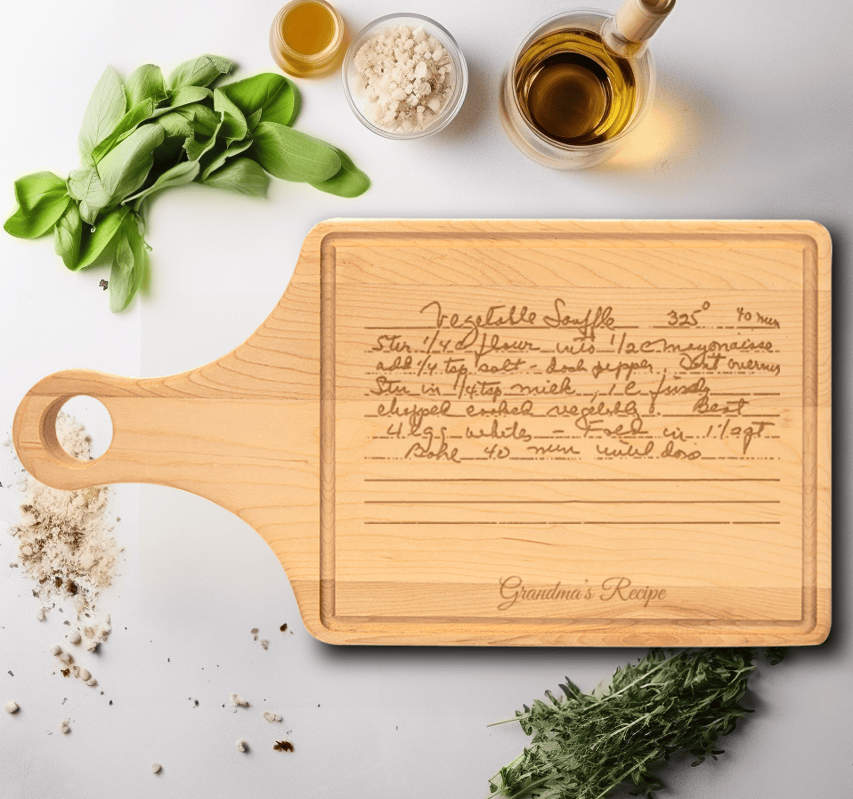 Custom Maple Paddle Cutting Board With Handwritten Note Design