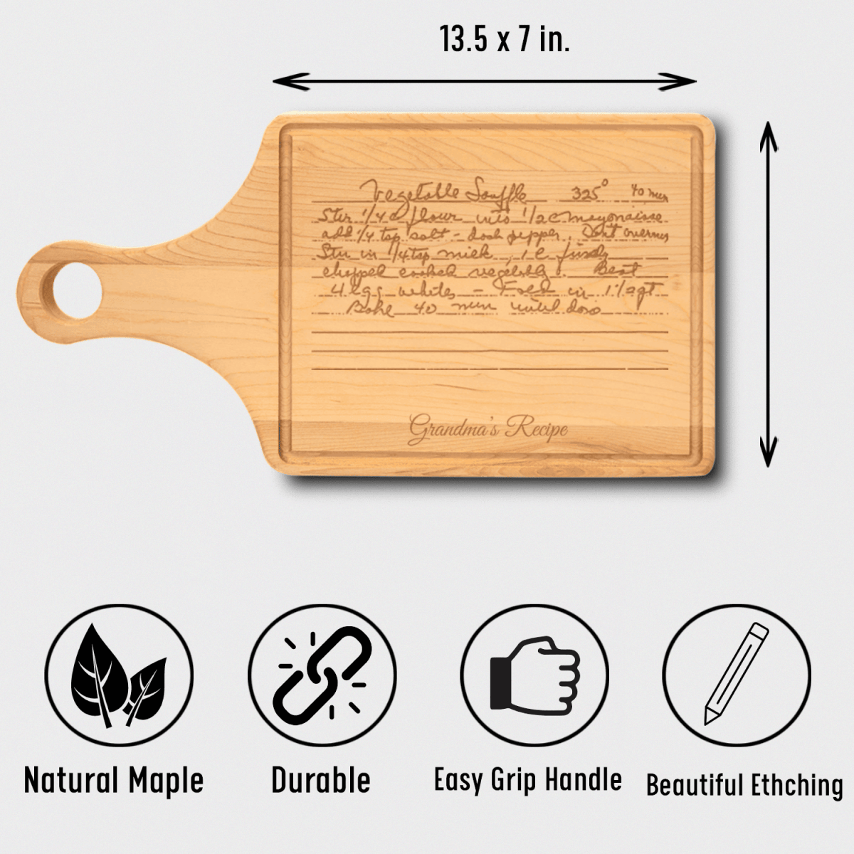Custom Maple Paddle Cutting Board With Handwritten Note Design