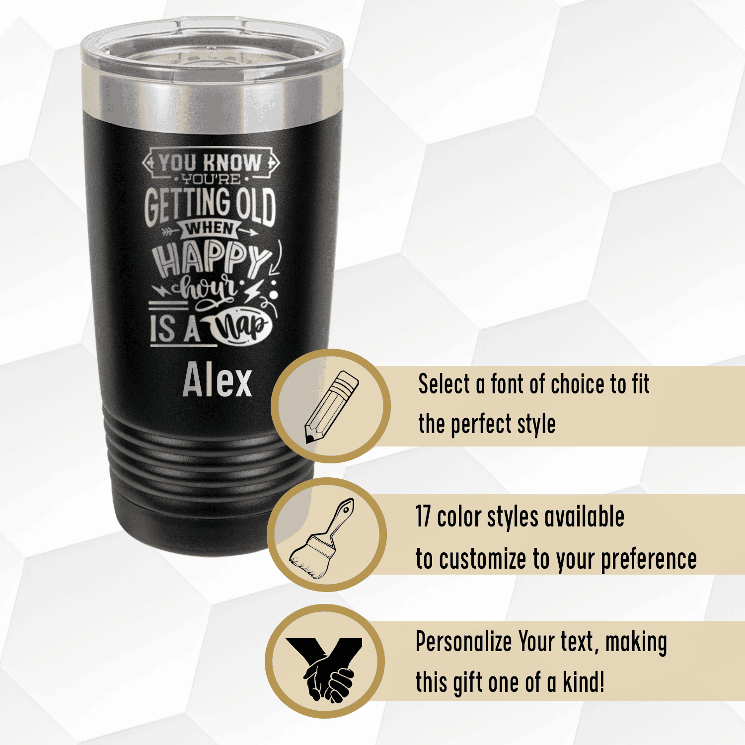 Unique Personalized Happy Hour Nap Time Tumbler Customized Funny Old Man Tumblers Gifts for Men by Groovy Guy