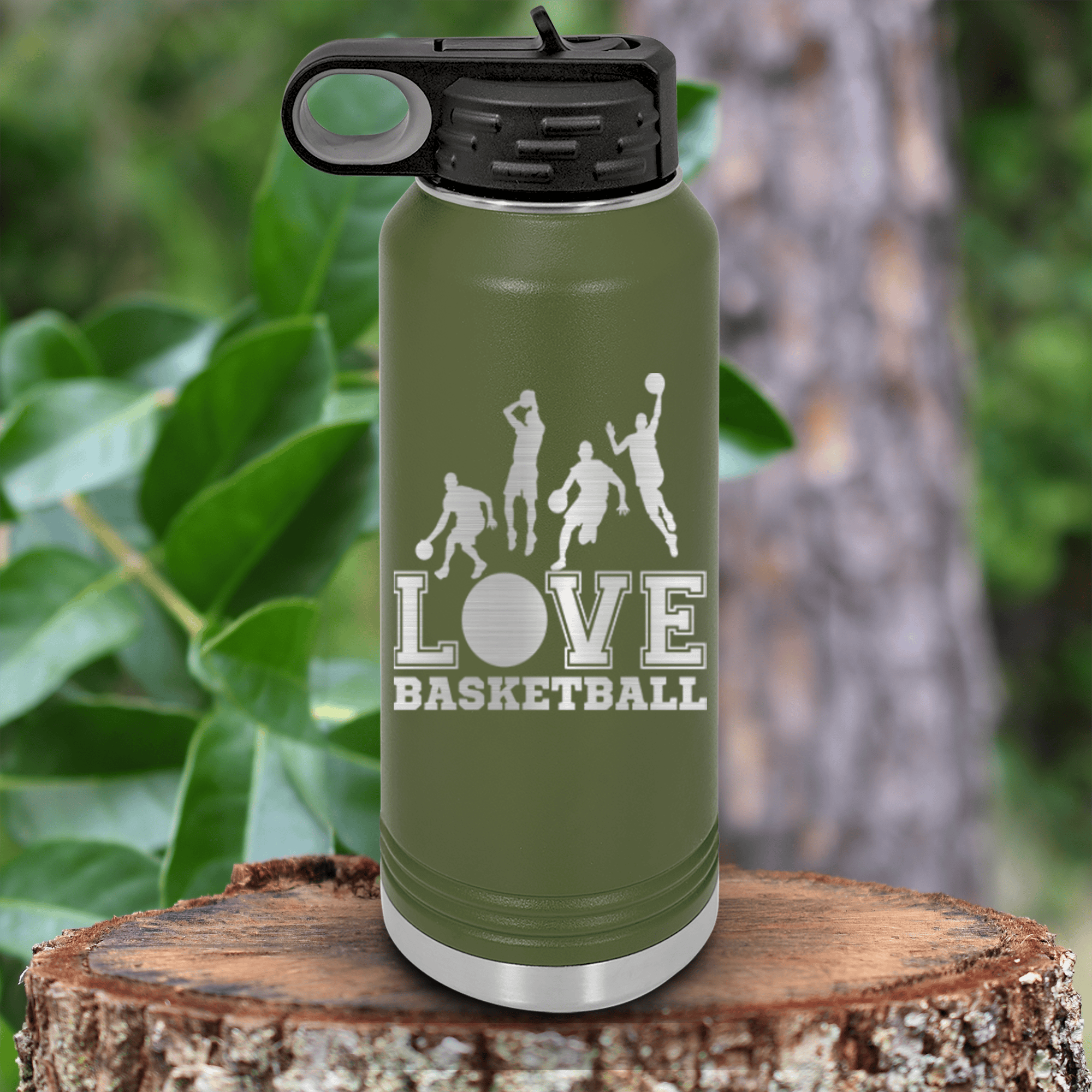 Military Green Basketball Water Bottle With Heart Beats For Basketball Design