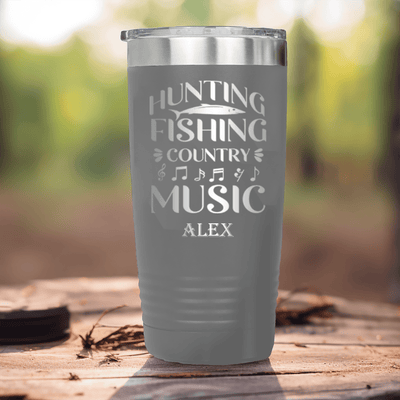 Grey Fishing Tumbler With Hunting Fishing And Country Music Design