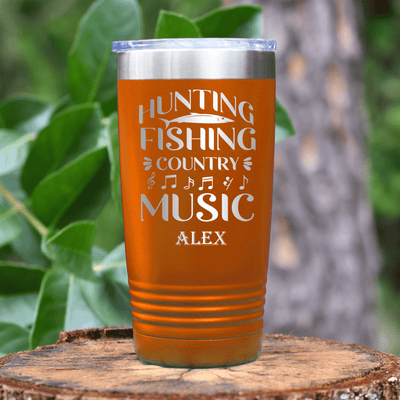 Orange Fishing Tumbler With Hunting Fishing And Country Music Design