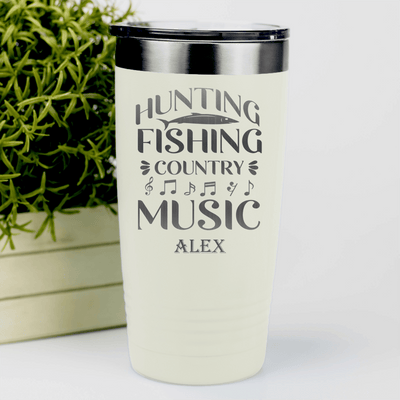 White Fishing Tumbler With Hunting Fishing And Country Music Design